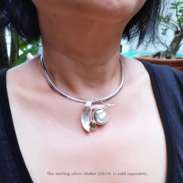 Perlidot_1 Pendant pearl peridot olive branch leaves fruit sterling silver nature inspired handmade
