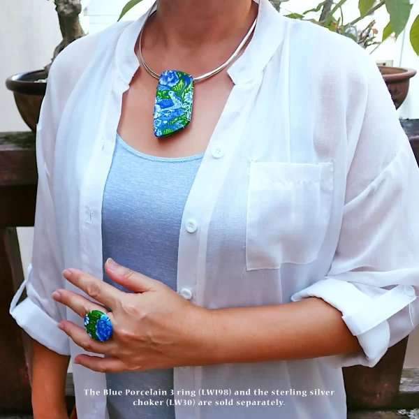 BluePorcelain2_1 Pendant polymer clay chinoiserie oil painted contemporary style uniquely handmade