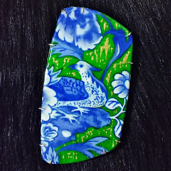 BluePorcelain2_11 Pendant polymer clay chinoiserie oil painted contemporary style uniquely handmade