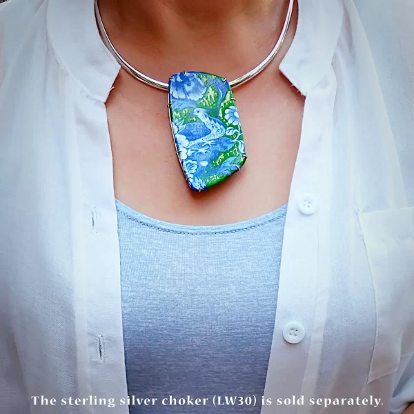 BluePorcelain2_3 Pendant polymer clay chinoiserie oil painted contemporary style uniquely handmade