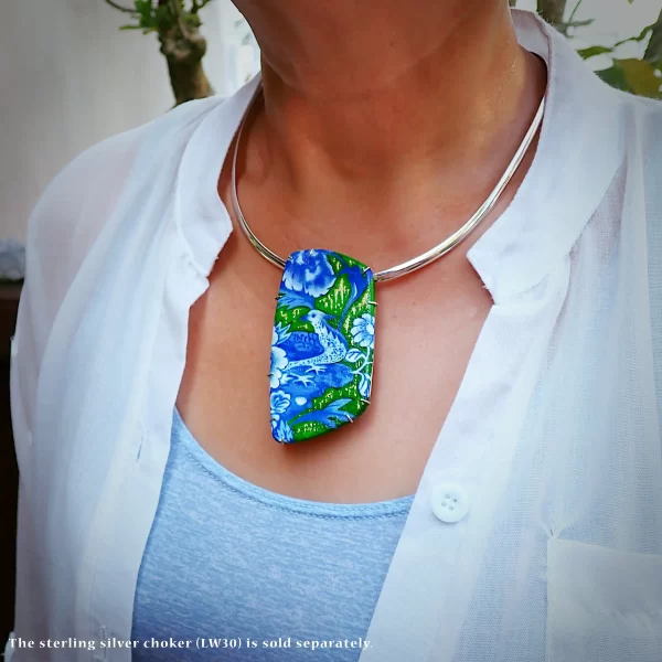 BluePorcelain2_4 Pendant polymer clay chinoiserie oil painted contemporary style uniquely handmade