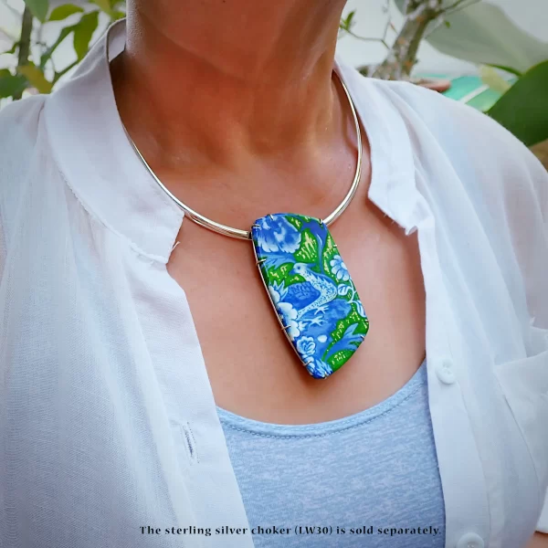 BluePorcelain2_5 Pendant polymer clay chinoiserie oil painted contemporary style uniquely handmade