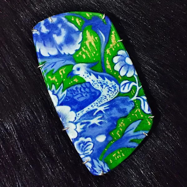 BluePorcelain2_8 Pendant polymer clay chinoiserie oil painted contemporary style uniquely handmade