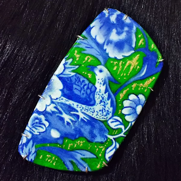 BluePorcelain2_9 Pendant polymer clay chinoiserie oil painted contemporary style uniquely handmade