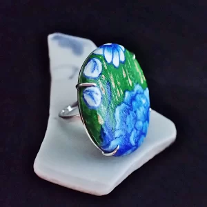 Ring polymer clay chinoiserie oil painted contemporary style uniquely handmade