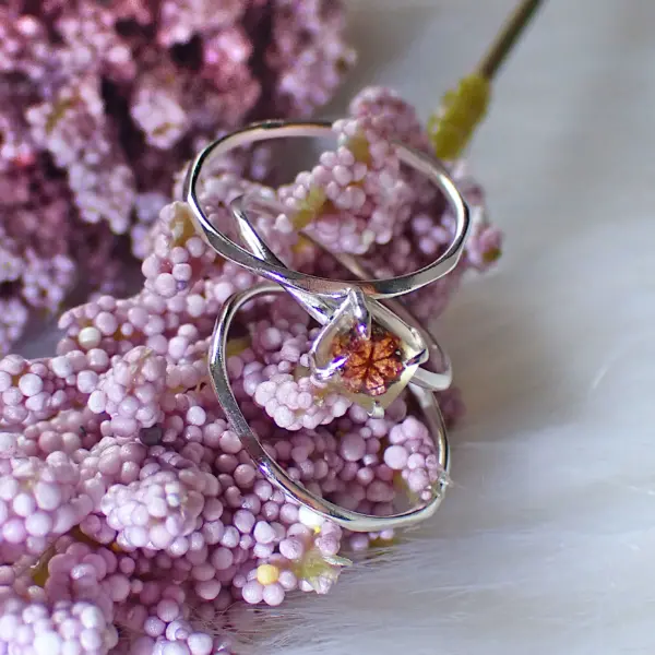 SakuraIchi_1 Ring stacking minimalist natural rare Sakura stone in resin sterling silver handmade