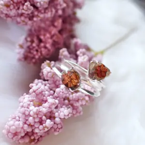 Ring stacking minimalist natural rare Sakura stones in resin sterling silver handmade