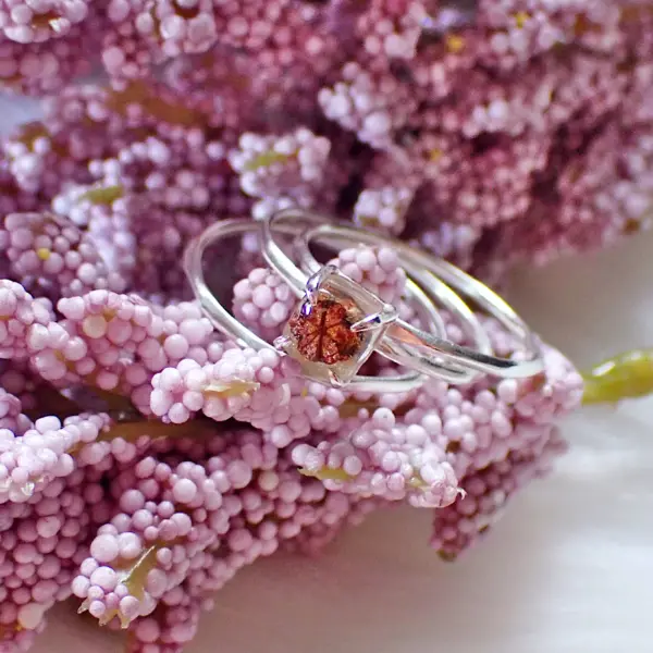 Sakuraichi_2 Ring stacking minimalist natural rare Sakura stone in resin sterling silver handmade