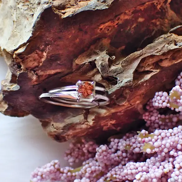 Sakuraichi_3 Ring stacking minimalist natural rare Sakura stone in resin sterling silver handmade