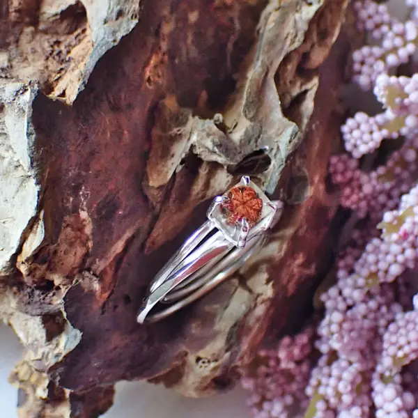 Sakuraichi_4 Ring stacking minimalist natural rare Sakura stone in resin sterling silver handmade