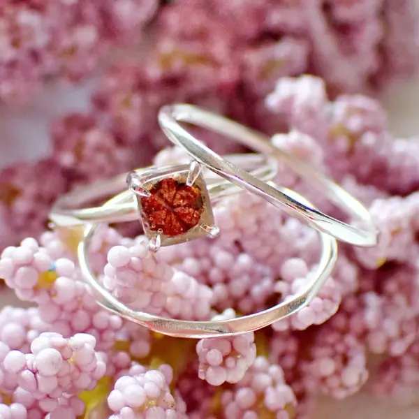 Sakuraichi_8 Ring stacking minimalist natural rare Sakura stone in resin sterling silver handmade
