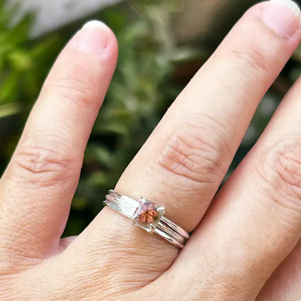 Sakuraichi_9 Ring stacking minimalist natural rare Sakura stone in resin sterling silver handmade
