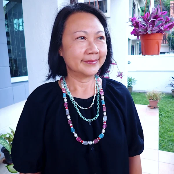 CC_1 Knotted Necklace Tiered Layered Mixed Beads Glass Wood Shell Freshwater Pearls Woven Silk Chain Cotton Candy Colors Handmade