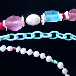 Knotted Necklace Tiered Layered Mixed Beads Glass Wood Shell Freshwater Pearls Woven Silk Chain Cotton Candy Colors Handmade