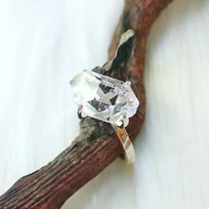 Stacking rings sterling silver natural crystals Herkimer Diamond Moldavite gilded 24K gold foil keum boo handmade