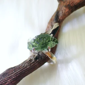 Stacking rings sterling silver natural crystals Herkimer Diamond Moldavite gilded 24K gold foil keum boo handmade