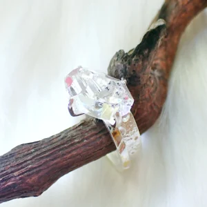 Stacking rings sterling silver natural crystals Herkimer Diamond Moldavite gilded 24K gold foil keum boo handmade