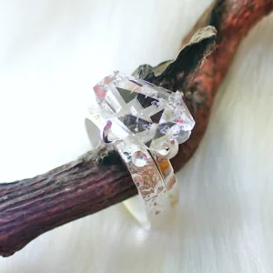 Stacking rings sterling silver natural crystals Herkimer Diamond Moldavite gilded 24K gold foil keum boo handmade