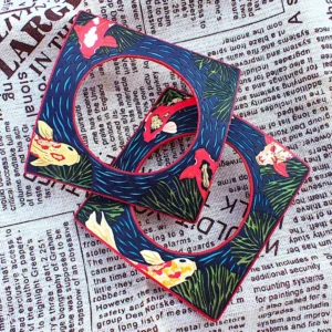 Bangles square curved thin polymer clay handcrafted koi pond wearable art contemporary nature inspired