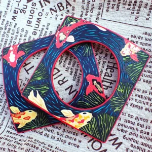 Bangles square curved thin polymer clay handcrafted koi pond wearable art contemporary nature inspired