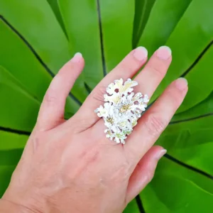 Handmade ring statement open ended sterling silver nature inspired lichen tree branch leaves