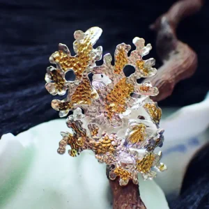 Handmade ring statement open ended sterling silver nature inspired lichen tree branch leaves