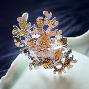 Handmade ring statement open ended sterling silver nature inspired lichen tree branch leaves