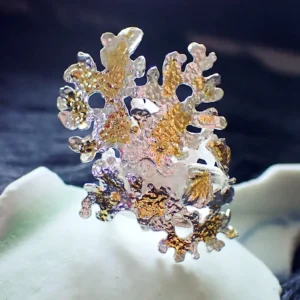 Handmade ring statement open ended sterling silver nature inspired lichen tree branch leaves