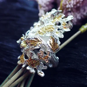 Handmade ring statement open ended sterling silver nature inspired lichen tree branch leaves