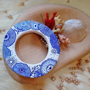 Art bangle nature inspired organic form double-sided continuous artwork handcrafted polymer clay contemporary wearable