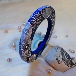 Art bangle nature inspired organic form double-sided continuous artwork handcrafted polymer clay contemporary wearable