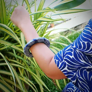 Art bangle nature inspired organic form double-sided continuous artwork handcrafted polymer clay contemporary wearable