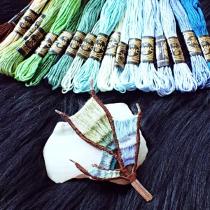 Brooch handmade wearable art nature inspired sterling silver branch loom weaving tapestry gradient colors