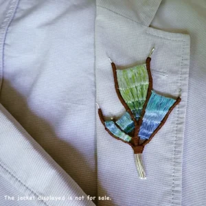 Brooch handmade wearable art nature inspired sterling silver branch loom weaving tapestry gradient colors