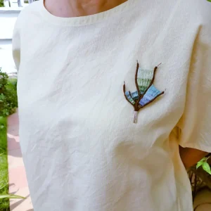 Brooch handmade wearable art nature inspired sterling silver branch loom weaving tapestry gradient colors