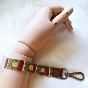 Handwoven key fob leather tab handstitched brass swivel lobster clasp