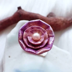 Porcelain flower on square sterling silver ring band handmade inspired by nature
